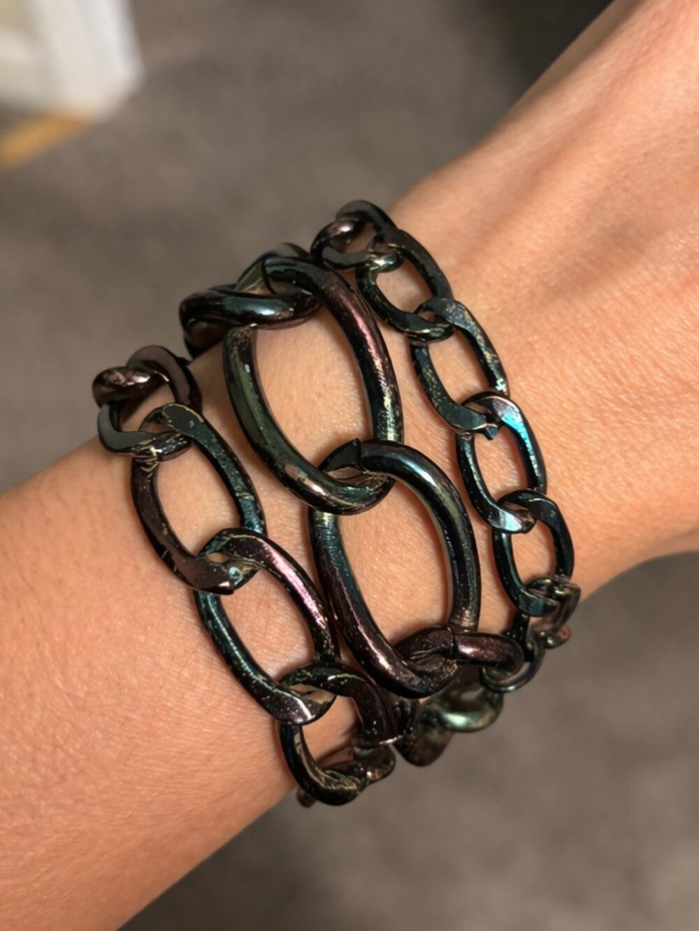 Chunky Dark Iridescent Link Bracelet Small Wrist Statement Piece